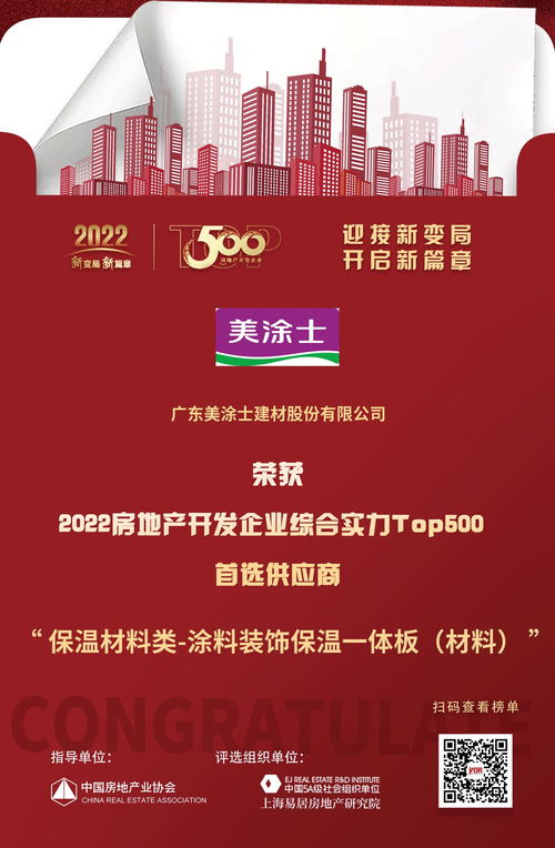 美涂士榮膺2022房地產開發企業綜合實力TOP500首選供應商，彰顯涂料裝飾保溫一體板行業領先地位